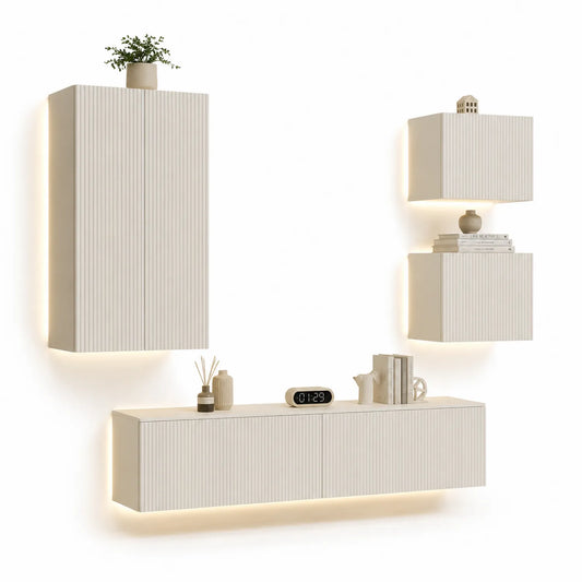 TV Möbel Set mit MDF Hängeschränken Beige