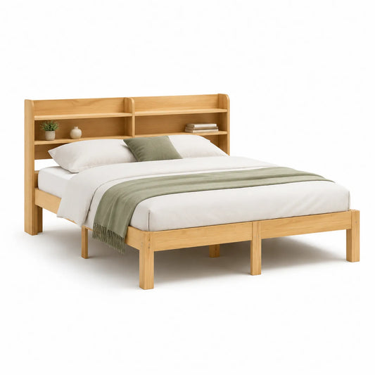 Holzbett mit Regal-Kopfteil 200x160cm