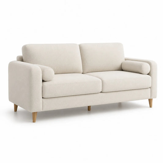 2-Sitzer Sofa Leinen Beige mit Holzbeinen 180cm