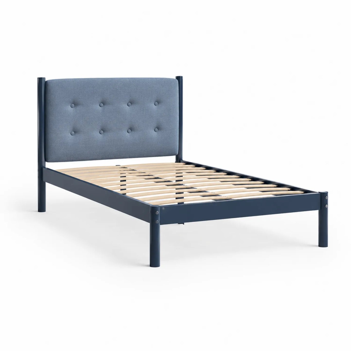 Einzelbett mit Textilkopfteil Blau Metall 200x90 cm