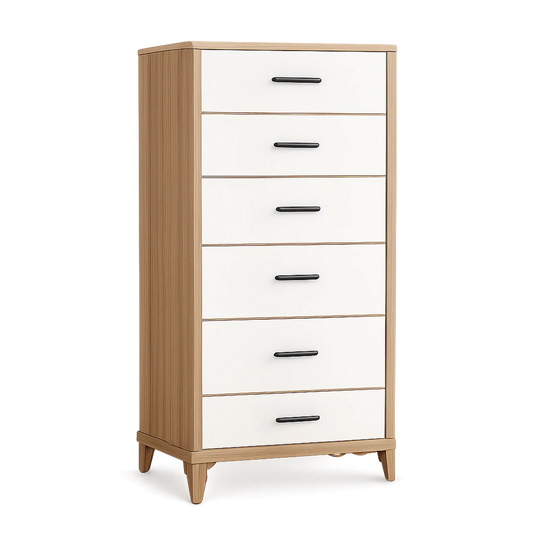 Kommode mit 6 Schubladen aus MDF und Eichenfurnier, Weiß