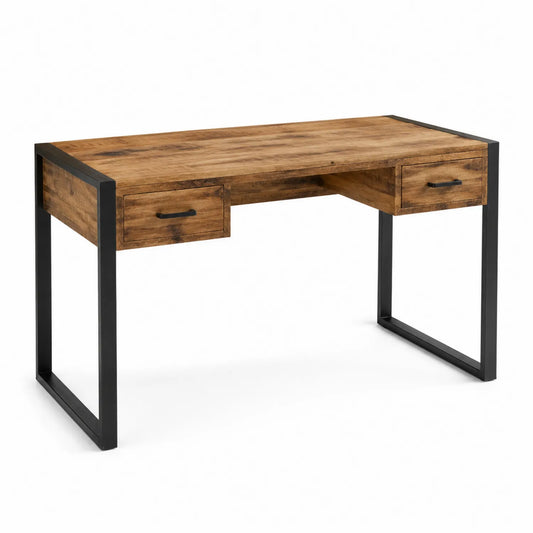 Holz-Schreibtisch mit Metallbeinen und Eichenfurnier