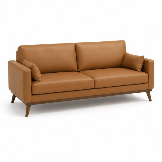 3-Sitzer Ledersofa mit Holzrahmen 220 cm Braun