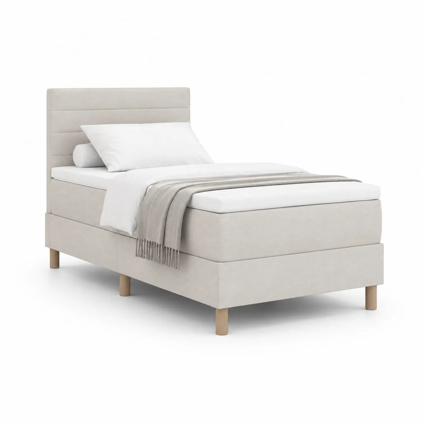 Einzelbett 90x200 cm Holz Leinenstoff Beige