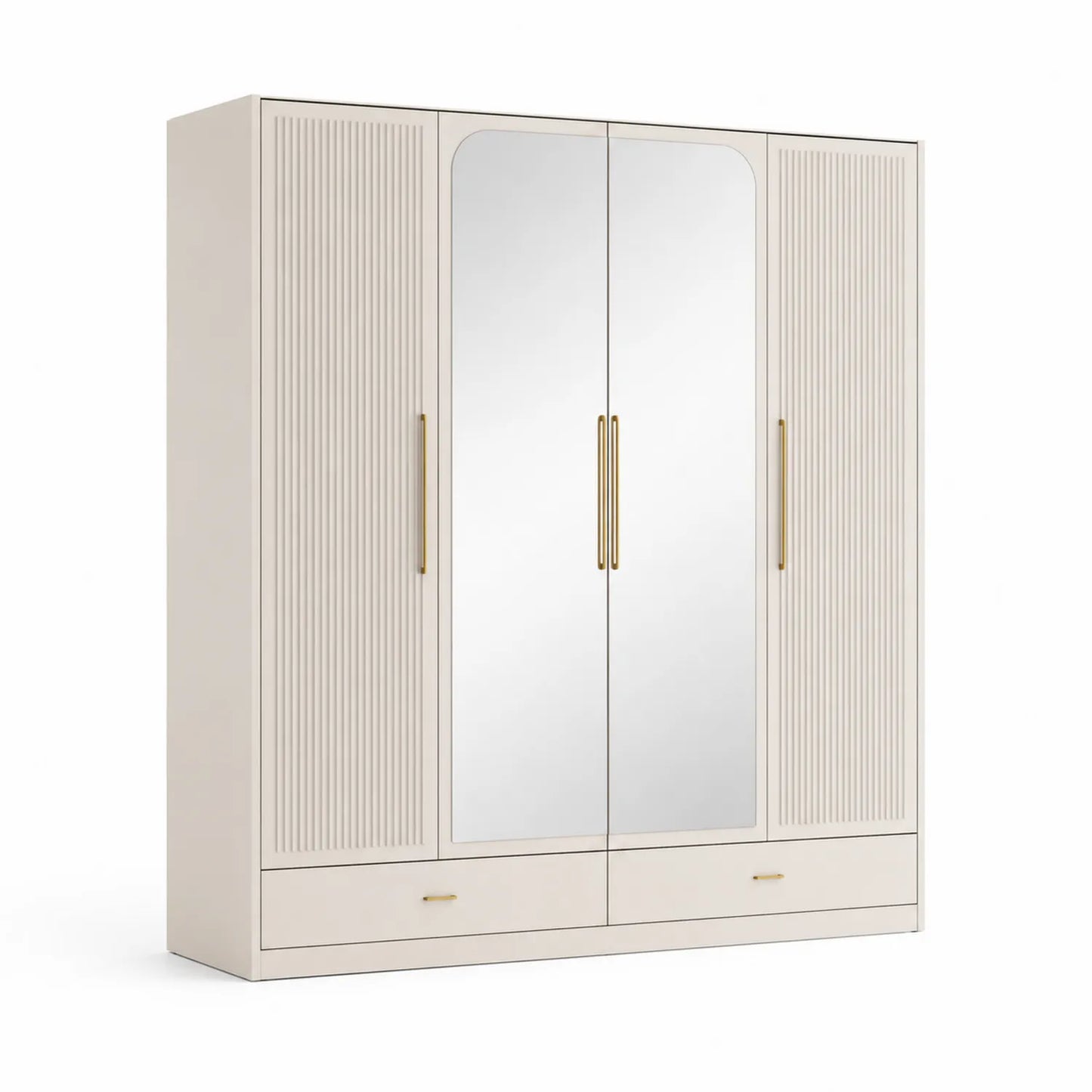 Beiger Kleiderschrank mit Spiegeltüren aus MDF 200x220x60 cm
