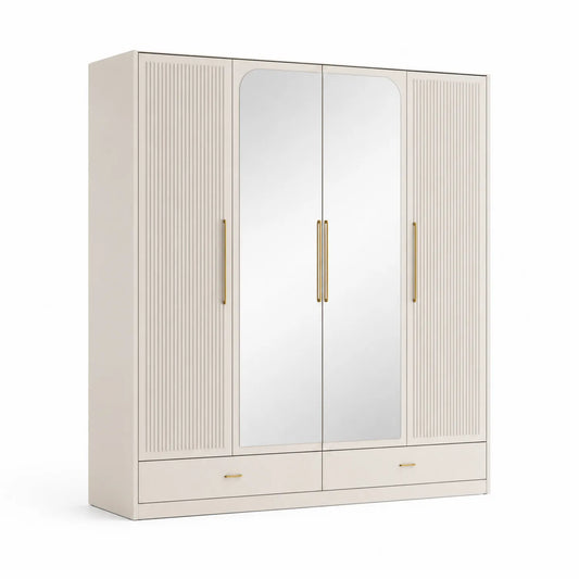 Beiger Kleiderschrank mit Spiegeltüren aus MDF 200x220x60 cm