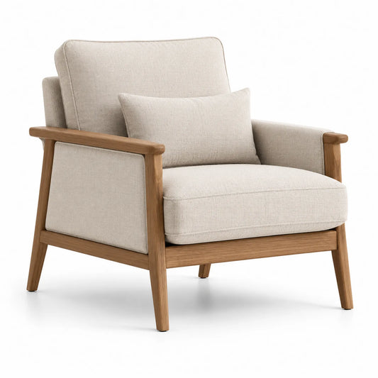 Leinensessel mit Holzrahmen Beige
