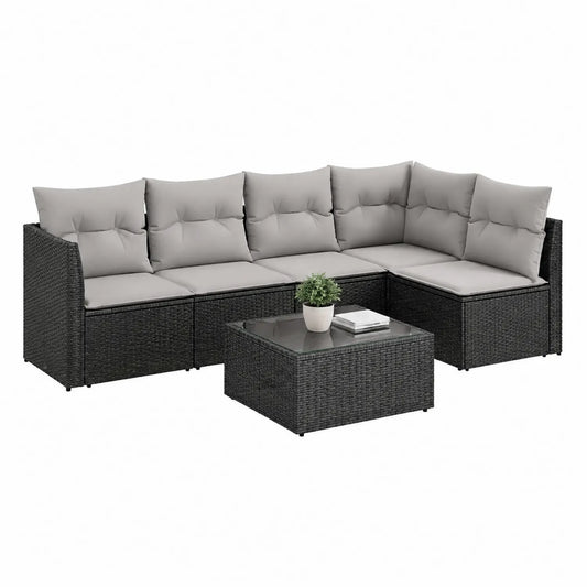 Rattan Gartensofa Set 5-Sitzer Ecksofa mit Tisch