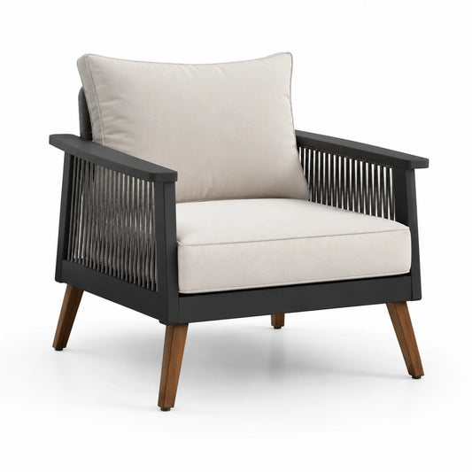 Metall-Holz Outdoor-Sessel Beige