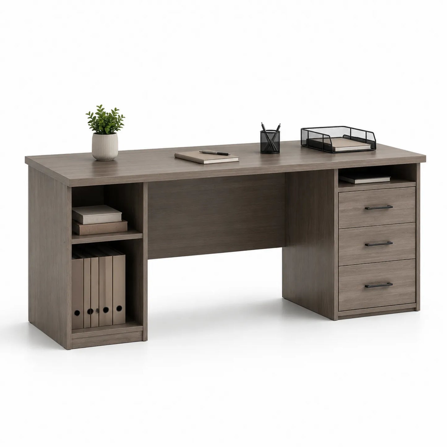 Holz Schreibtisch mit Stauraum 150x60x75 cm Graubraun