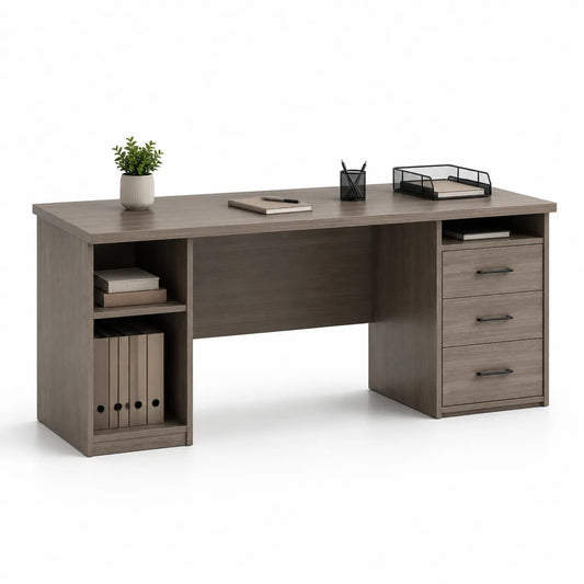 Holz Schreibtisch mit Stauraum 150x60x75 cm Graubraun