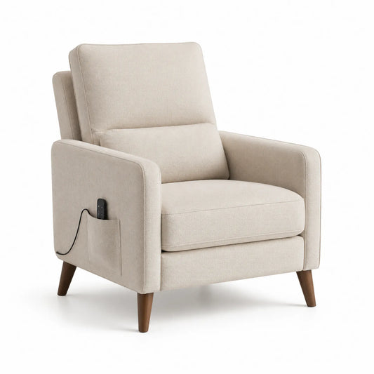Sessel Stoff Beige mit Holzbeinen