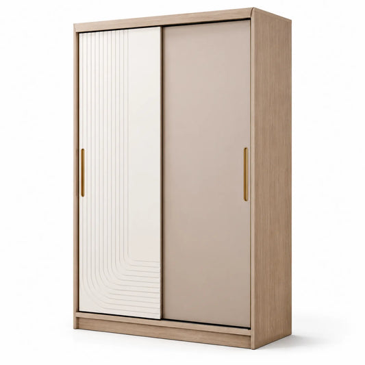 Holzschrank mit Schiebetüren aus MDF in Beige und Weiß