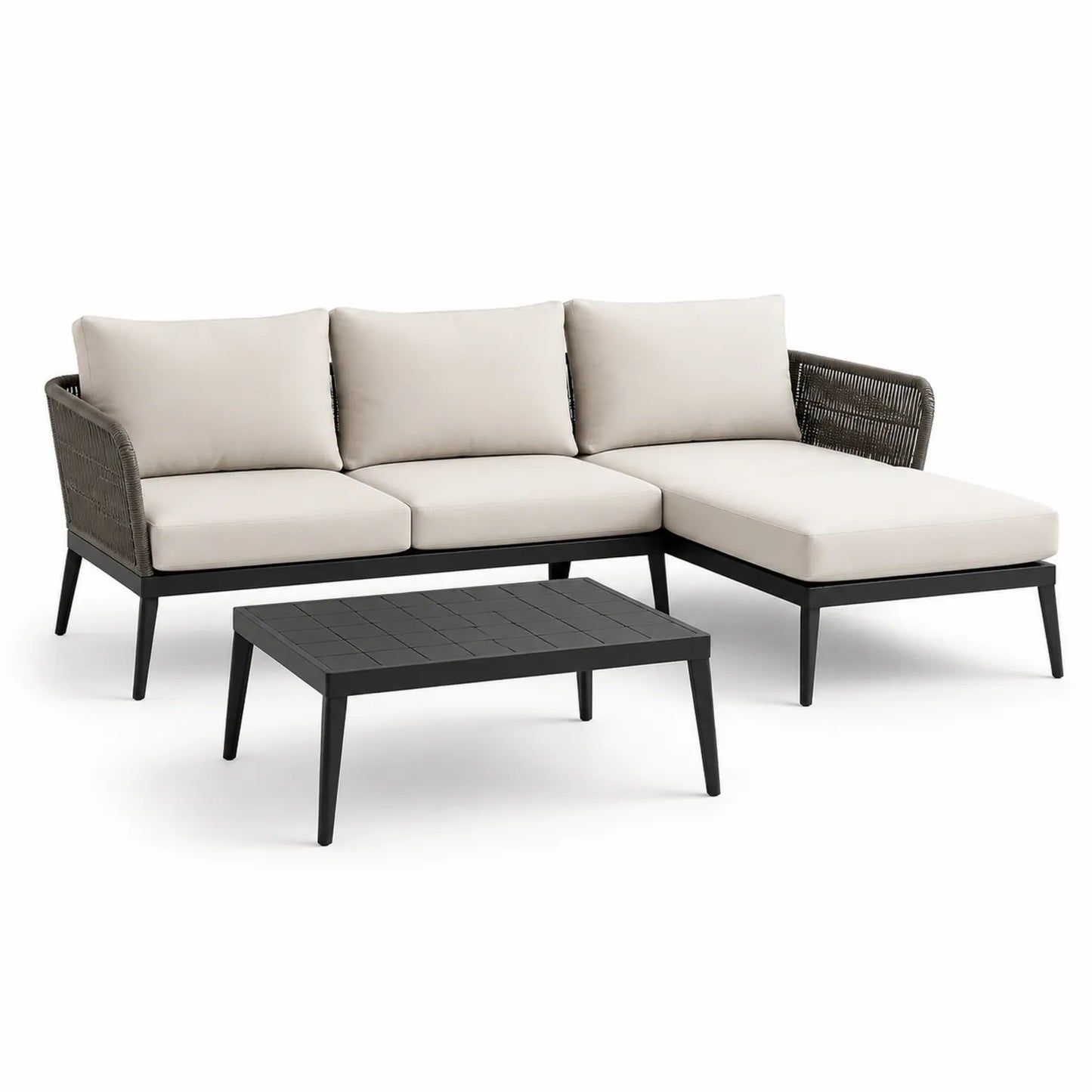 Gartensofa Set Aluminium Polyethylengeflecht Creme Schwarz