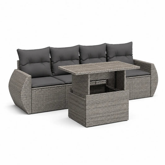 Rattan Gartensofa Set mit Kissen und Tisch Grau