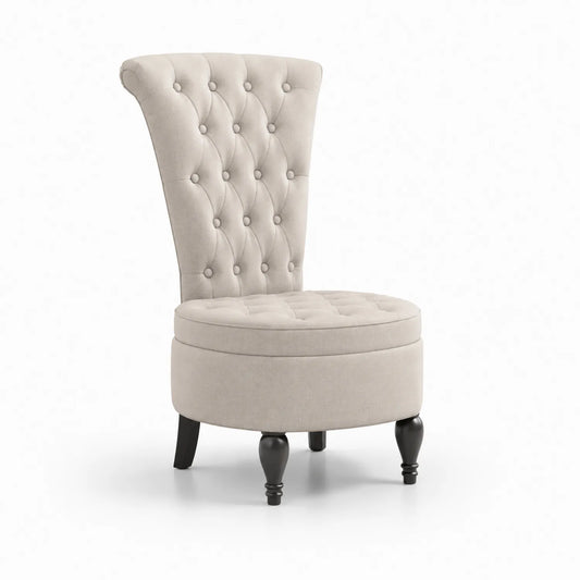 Polstersessel mit Knopfheftung Holzbeine Beige