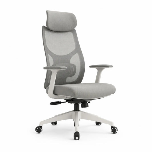 Ergonomischer Bürostuhl mit Metallrahmen und Netzrücken in Grau