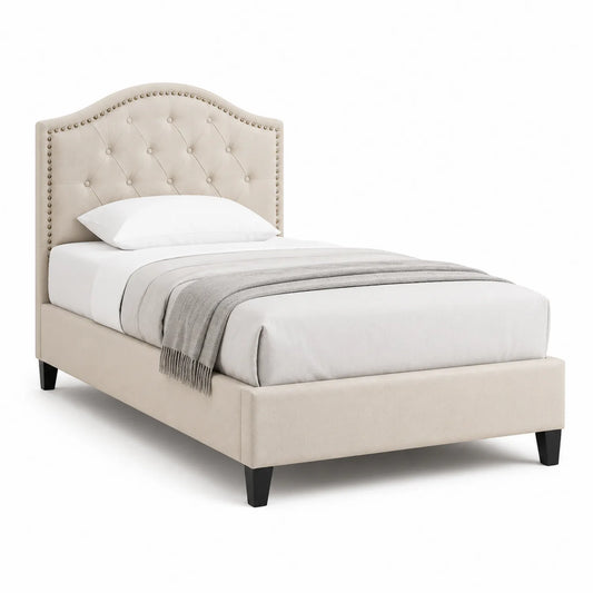 Stoffbett Einzelbett Polyester Holz Beige 200x90 cm