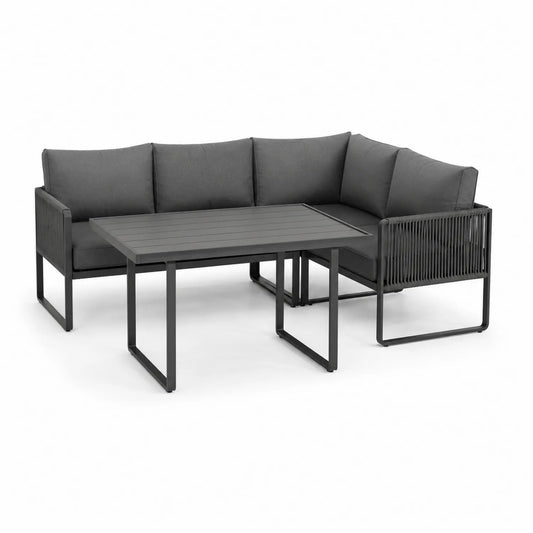 Aluminium Garten-Ecksofa-Set mit Tisch Dunkelgrau