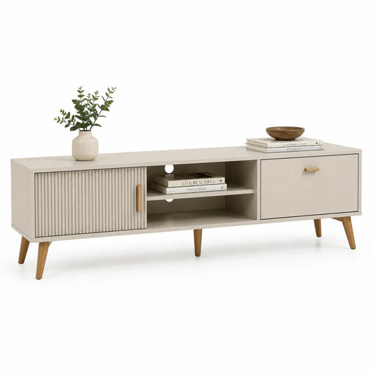 TV-Schrank aus Holzwerkstoff und Eichenholzfurnier Beige 160x40x50cm