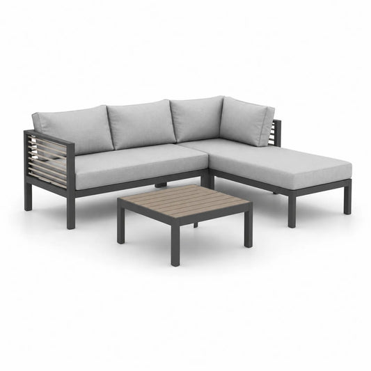 Garten Ecksofa Set Aluminium Grau mit Tisch