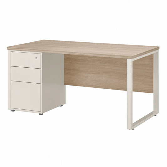 Schreibtisch mit Schubladen Holzoptik und Weißem Metallrahmen 150x70x75 cm