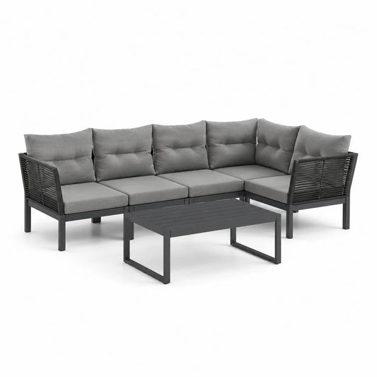 Aluminium Gartensofa 6-Sitzer Grau mit Tisch