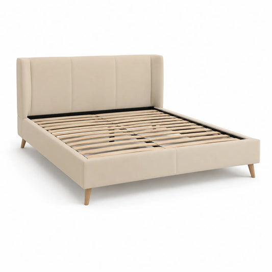 Bettgestell Holz mit Polyesterbezug Beige 200x160 cm